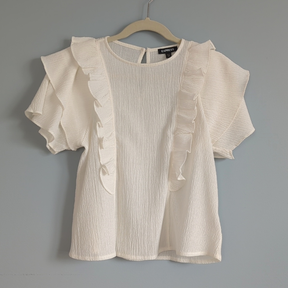 Express Textured Ruffle Sleeve Blouse